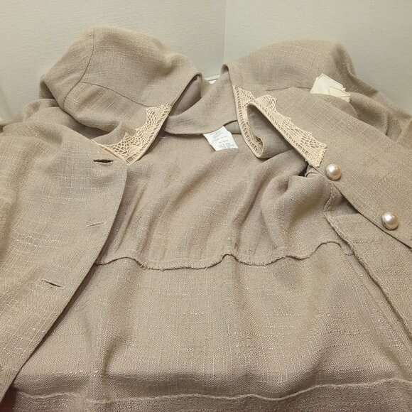 Vintage '80s Domestic USA Rayon/Flax Blazer Jacket Shoulderpads Lace Brooch (10) - Picture 7 of 13